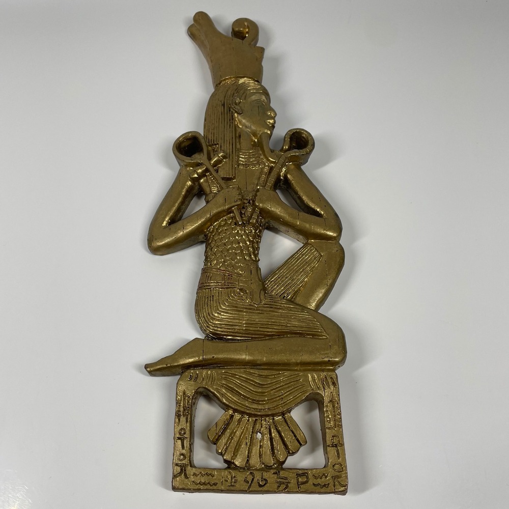 Egyptian Goddess Isis Wall Plaque Gold Tone Resin Wall Decor 13"